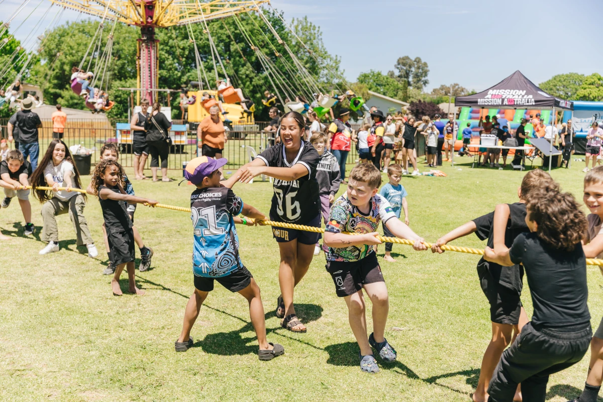 Kids playing tug of war